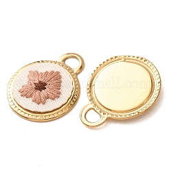 304ステンレススチールと布刺繍のペンダント  フラワーラウンドフラワーチャーム  イオンプレーティング（ip）  長持ちメッキ  18KGP本金メッキ  24x19.5x3mm  穴：3x4mm&nbsp;FB-CBAFBAF-08G-02