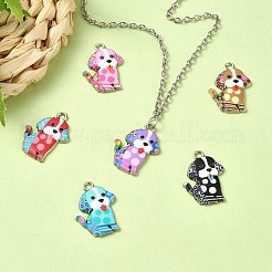 12 個 6 色の合金エナメルパンツ  鉛フリー＆カドミウムフリー  プラチナ  犬チャーム  ミックスカラー  21.5x16x2mm  穴：1.8mm  2個/カラー&nbsp;ENAM-YW0003-80