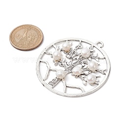 合金のチベット風チャーム  天然養殖淡水パールビーズ付き  貝殻色  60x55.5x6mm  穴：3.2mm&nbsp;PALLOY-JF02435-01