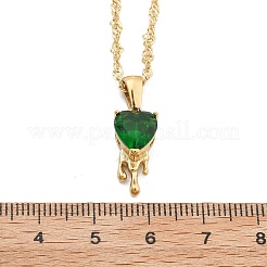 女性用304ステンレススチール製グリーンキュービックジルコニアペンダントネックレス  18KGP本金メッキ  ハート  15.94インチ（40.5cm）&nbsp;NJEW-C078-01C-G