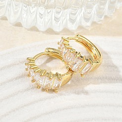 真鍮製マイクロパヴェキュービックジルコニアフープピアス  ラウンド  カドミウムフリー＆鉛フリー  ラックめっき  長持ちメッキ  18KGP本金メッキ  14x15.5x7mm&nbsp;KK-CBA30C7-14G