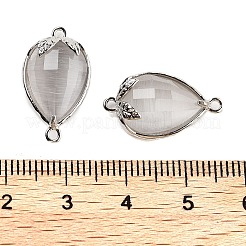 キャットアイファセットティアドロップコネクタチャーム  真鍮のストロベリーリンク  プラチナ  ゲインボロ  20x11.5x5mm  穴：1.2mm&nbsp;G-B081-02P-04