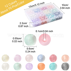 840色のフロストクラックルガラスビーズ12個  ロンデル  ミックスカラー  6x5.5mm  穴：1mm  70個/カラー&nbsp;GLAA-FS0002-17