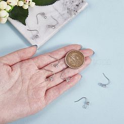 20個の真鍮ピアスフック  クリアキュービックジルコニアと水平ループ付き  プラチナ  14.5mm  ピン：1mm&nbsp;JX503B