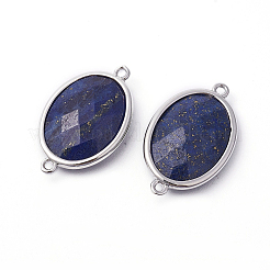 プラチナトーン真鍮ラピスラズリリンクコネクター  多面カット  オーバル  26.5x15x6mm  穴：1~2mm&nbsp;X-G-F339-B09