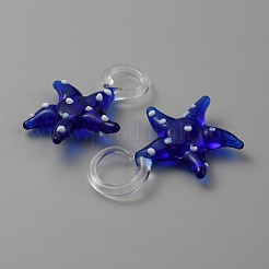 ガラスチャーム  ヒトデのチャーム  ダークブルー  37x27x7mm  穴：8.7mm&nbsp;GLAA-WH0036-22