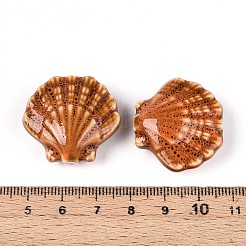 手作りの陶器ビーズ  ファンシーアンティーク施釉磁器  シェル形状  砂茶色  25~27x27~29.5x10.5~12mm  穴：2mm&nbsp;PORC-N009-01N