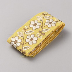 エスニック風刺繍ポリエステルリボン  ジャカードリボン  チロリアンリボン  服飾材料  花柄  きいろ  1-3/8インチ（36mm）&nbsp;OCOR-WH0070-116B