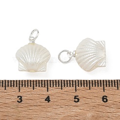 アブシミテーションパールペンダント  シェルシェイプチャーム  304ステンレススチールオープン丸カン付き  乳白色  銀  14x12.5x6.5mm  穴：3.5mm&nbsp;PALLOY-JF05669-01