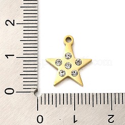 301ステンレススチールペンダント  ラインストーン付き  ゴールドカラー  スター  14.5x13x2mm  穴：1.5mm&nbsp;STAS-K266-02C-G