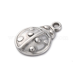 304ステンレススチールチャーム  てんとう虫  ステンレス鋼色  12.5x8.5x2.5mm  穴：1.2mm&nbsp;STAS-G354-01A-P