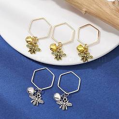 合金の蜂と鉄の鐘のペンダントの装飾  真鍮製六角リング付き  プラチナ·ゴールデン  39mm  2色  10個/カラー  20個/セット&nbsp;HJEW-JM01307