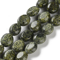 天然蛇紋岩/グリーンレースストーンビーズ連売り  フラットオーバル  8~8.5x10~10.5x4.5~5mm  穴：0.8mm  約39個/連  15.28''（38.8センチメートル）&nbsp;G-M420-D18-01