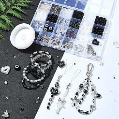 合金、ガラス、アクリルの携帯ストラップ作りキット  ブラック  4~36x4~13.5mm  穴：1~9mm&nbsp;DIY-FS0006-65