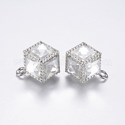 合金ガラスペンダント  多面カット  キューブ  プラチナ  22x16x15mm  穴：3mm&nbsp;PALLOY-G212-01P