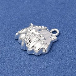 真鍮チャーム  ラックめっき  長持ちメッキ  鉛フリー＆カドミウムフリー  銀  シェル形状  17x17x6mm  穴：2mm&nbsp;KK-F917-03D-S