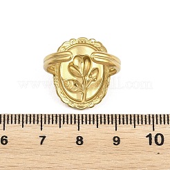 女性用304ステンレススチールカフオープンリング  花とオーバル  ゴールドカラー  20.5mm  usサイズ8 1/2(18.5mm)&nbsp;LS-RJEW-A102-05G