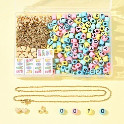 DIYネックレスキット  304ステンレススチールネックレス付き  不透明なアクリルビーズ  ccbプラスチックラウンドビーズ  ミックスカラー  17.72インチ（45cm）&nbsp;DIY-FS0008-70