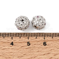 スターリングシルバー製のマイクロパヴェクリア＆ディープピンクのキュービックジルコニアビーズ925個  ラックめっき  長持ちメッキ  中空の花型丸ビーズ  ロジウムメッキ  プラチナメッキ  9.5x8.5mm  穴：1.4mm&nbsp;SE-CBAF1B2-06P
