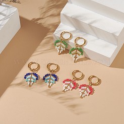 3 ペア 3 色ガラス シード ブレード リーフ ダングル フープ イヤリング  女性用ゴールデン 304 ステンレススチール ジュエリー  ミックスカラー  37mm  ピン：1mm  1ペア/カラー&nbsp;EJEW-MZ00010