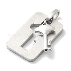 304ステンレスペンダント  キーチャーム付き長方形  ステンレス鋼色  28x18x2.5mm  穴：4x3mm&nbsp;STAS-Z098-18P