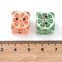 プリントされた透明アクリルビーズ  レモンとオレンジのスライスを添えたキューブ  ミックスカラー  13.5x13.5x13.5mm  穴：3mm&nbsp;MACR-BM0002-01B