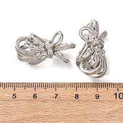 真鍮製マイクロパヴェキュービックジルコニアツイスタークラスプ  蝶結び  プラチナ  16.5x29.5x17mm  穴：1.8mm&nbsp;KK-K422-11P