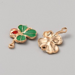 てんとう虫クローバー合金エナメルコネクタチャーム  ライトゴールド  グリーン  21x14.5x3mm  穴：1.5mm&nbsp;FIND-WH0139-330A-01KCG