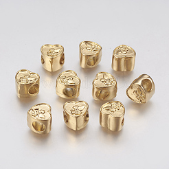 イオンプレーティング（IP）304ステンレススチールヨーロピアンビーズ  大穴ビーズ  ハート  ゴールドカラー  10x10x8mm  穴：4.5mm&nbsp;STAS-J022-096G