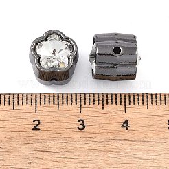 合金ビーズ  ラインストーン付き  花  ブラック  透明  10.5x10.5x12mm  穴：1.4mm&nbsp;FIND-B038-12EB-02
