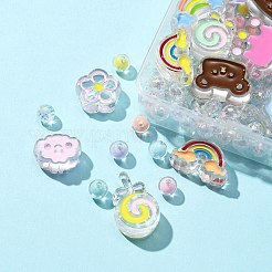 透明なアクリルビーズ  エナメルとゴム紐付き  クラウド & ロリポップ & ポーチド  ミックスカラー  1~28x1~29.5x1~10.5mm  穴：1.5~3.5mm  162個/箱&nbsp;OACR-FS0001-14