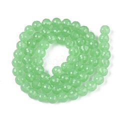 ジェイド風ガラスビーズ連売り  ラウンド  ファセット（96ファセット）  薄緑  8mm  穴：1mm  約68~70個/連  20.47~21.06インチ（52~53.5cm）&nbsp;GLAA-R095-J8mm-02