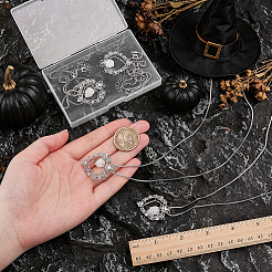 ハロウィン真鍮マイクロパヴェクリアキュービックジルコニアハートとアクリルスカルペンダントネックレス4個  ホワイト  プラチナ  18.19インチ（46.2cm）&nbsp;NJEW-PH0001-56P