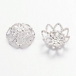 アイアンファンシービーズキャップ  花  銀色のメッキ  10x4mm  穴：1mm&nbsp;IFIN-ZX1173-S