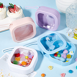 4個 4色 多機能プラスチック ポケットサイズ プッシュスイッチオーガナイザーケース  視認可能な窓と吊り下げロープを備えたポータブル旅行用正方形ミニボックス  ビーズジュエリー工芸ハードウェア  ミックスカラー  9.5x9.5x3cm  1個/cカラー&nbsp;CON-SP0001-09