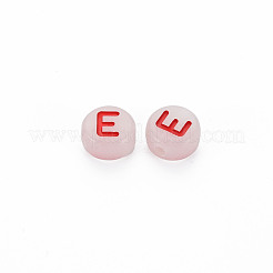アクリルビーズ  暗闇で光る  エナメルと蓄光  水平穴  アルファベット付きのフラットラウンド  文字.e  6.5x7x4mm  穴：1.6mm  約3600個/500g&nbsp;MACR-N008-58E
