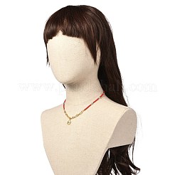深紅色のガラスシードビーズネックレス  楕円形の真鍮製マリナーリンクと太陽の304ステンレススチールペンダント付き  ゴールドカラー  クリムゾン  16.93インチ（43cm）&nbsp;NJEW-JN03724-02