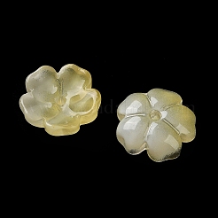 染色＆加熱グラデーションカラーガラスビーズキャップ  5  - 花びらの花  グリッターパウダー付き  淡黄色  13x14x5mm  穴：1.6mm&nbsp;GLAA-D307-01J
