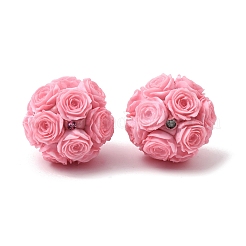 不透明アクリル、ラインストーン、樹脂ビーズ  バラの花の丸い  ピンク  21.5~22x20mm  穴：2mm&nbsp;OACR-D039-05