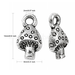 合金のチベット風チャーム  鉛フリー＆カドミウムフリー  キノコ  アンティークシルバー  13x8mm  穴：2mm&nbsp;TIBEP-A828-AS