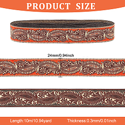 エスニック風刺繍ポリエステルリボン  服飾材料  花柄  レッドオレンジ  1インチ（24mm）&nbsp;OCOR-WH0080-21B