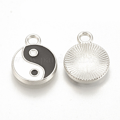 風水合金エナメルペンダント  カドミウムフリー＆鉛フリー  陰陽  プラチナ  16x12x2mm  穴：2mm&nbsp;X-ENAM-S115-035B