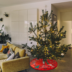 ポリエステルクリスマスツリースカート  リボン付き  クリスマスホリデーパーティーデコレーション用  クリスマステーマの模様  850x0.8mm&nbsp;DIY-WH0321-40B
