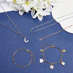 304ステンレススチールペーパークリップチェーンネックレス＆ブレスレットジュエリーセット  ミックスカラー  18.50~18.70インチ（47~47.5cm）&nbsp;SJEW-SC0001-07