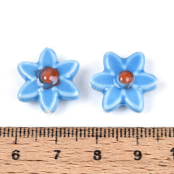手作りの陶器ビーズ  花  光沢釉の磁器  ディープスカイブルー  16.5~17.5x15.5~16x6.5~7.5mm  穴：1.4~1.8mm&nbsp;PORC-N008-10B-01