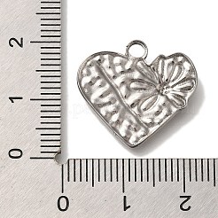304ステンレスペンダント  花のチャーム入りハート  アンティークシルバー  18.5x20x2mm  穴：2.3mm&nbsp;STAS-H223-23AS