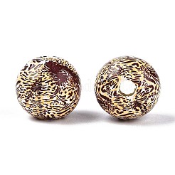 印刷されたシマウッドビーズ  ヒョウ柄  大穴ビーズ  ラウンド  サドルブラウン  15.5~16.5mm  穴：3.5~4.5mm&nbsp;WOOD-N017-01E