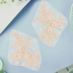 花の形のポリエステル刺繍、花のアップリケを縫い付ける  ウェディングドレスの縫製工芸品の装飾  チョンサム  ベージュ  195x145x7mm&nbsp;DIY-WH20032-60A