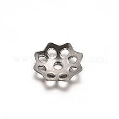 変色しにくい多花弁フラワー 304 ステンレススチール ビーズキャップ  ステンレス鋼色  8x2mm  穴：1mm&nbsp;STAS-E103-12B