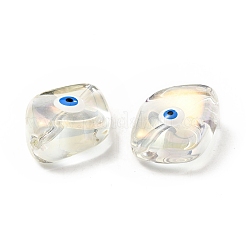 透明ガラスビーズ  エナメル  ナザールボンジュウ模様の馬の目  ホワイト  20x16x9.5mm  穴：1.4mm&nbsp;GLAA-F121-01H